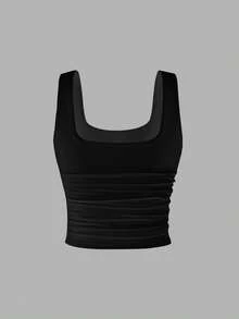 SHEIN Unity 女士性感极简风辣妹印花修身吊带背心 - 黑色 - 查看 2