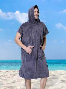 1 chiếc khăn choàng tắm bãi biển bằng nỉ microfiber màu trơn, siêu thấm hút, nhanh khô, mềm mại, thân thiện với da, không xơ, dạng áo choàng tắm cho lướt sóng, bơi lội, du lịch, tắm vòi sen, unisex, dùng ngoài trời và hồ bơi, làm quà tặng - Nhiều màu - Xem 2