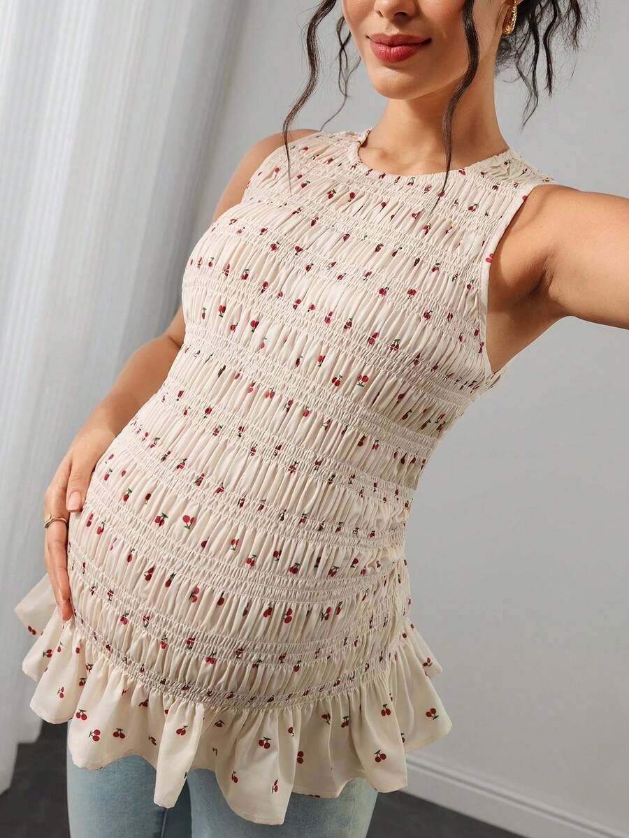 SHEIN Women's Printed Elegant Maternity Cute Camisole Tank Top Photoshoot White Summer - Multicolor - View 1