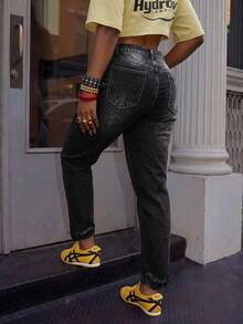 BriallanyX BriallanyX Celana Jeans Denim Wanita Model Skinny dengan Saku dan Detail Sobek, Kasual, dan Serbaguna - Hitam - View 3