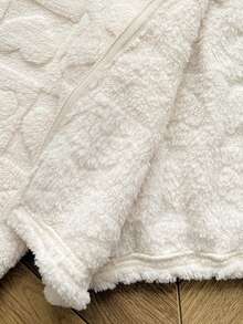 SHEIN Tween Girl Casual Versatile Heart Pattern Fuzzy Long Sleeve Stand Collar Jacket , Fall/Winter - White - View 9