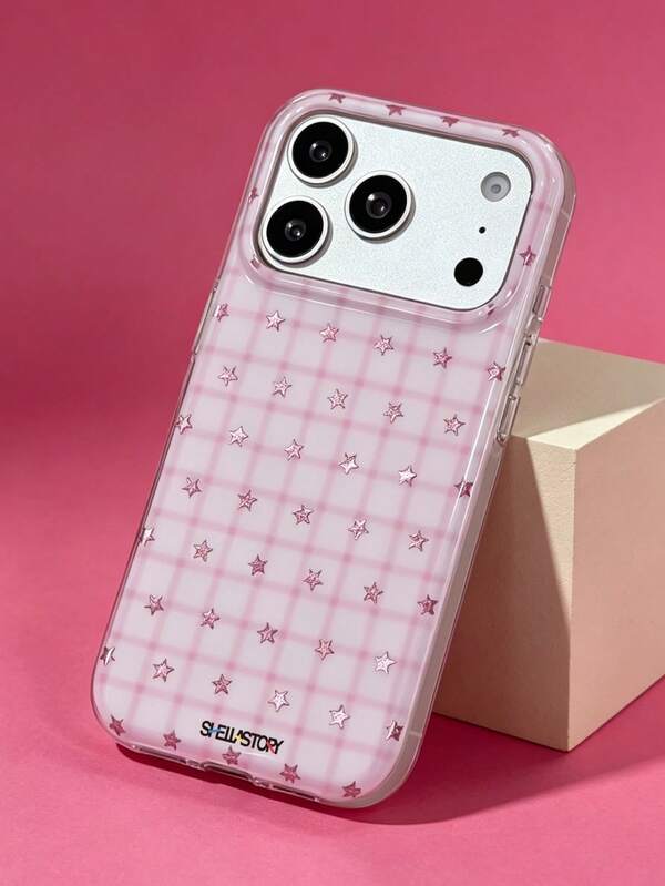 ShellaStory Fashion Dopamine Stars Stripe Tin Foil Texture Phone Case Compatible With IPhone 17 Pro Max 17 Pro 17 Pro 16 14 13 15 Pro Max 14 15 16 Plus 14 15 13 16 17 Simple Candy Colors Shockproof Protective Cover