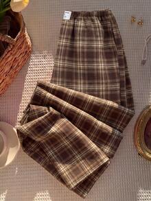 Comfortcana Women's Plaid Casual Versatile Everyday Travel Pants - Coffee Brown - View 4