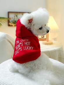 PETSIN 1pc Pet Hoodie, Cat And Dog Universal Clothing, Embroidered Letter Red Casual Hoodie, Suitable For Small Dogs To Wear At Home And For Daily Outings - Red - View 2