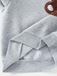 SHEIN Baby Boy Colorblock Patchwork Printed Bear Crew Neck Pullover Sweatshirt - Grey - View 8
