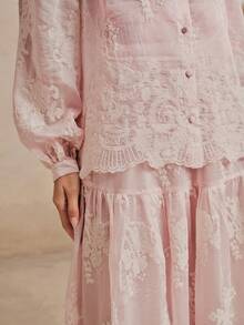 Anewsta Spring/Summer New Elegant Fashion Casual Vacation Date Outing Holiday Party Embroidered Floral Women 2-Piece Set - Baby Pink - View 2