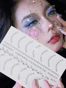 1PC Self Adhesive Glitter Sparkle Shimmer Shiny Colorful Eyeliner Style Face Body Art Temporary Tattoo Stickers Decals For Music Festival Retro Vintage Halloween Masquerade Party Carnival Costume Eye Corner Decoration Accessory - White - View 2