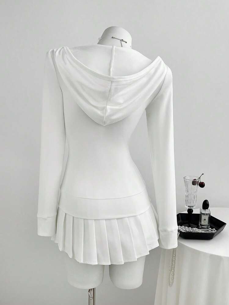 Elamini Women's Hooded Zip-Up Embroidered Slim Fit Long Sleeve Jacket - White - View 2