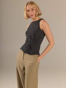 KÆRIA Hus Ruched Asym Tank Top - Textured Stretch - Grey Marle - Comfortable, Modern, Soft Touch, Effortless - Black - View 2