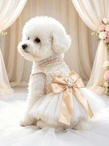PETSIN 1 Piece Champagne Princess Style Pet Dress, Small Mother Dog And Cat Clothes, Suitable For Wedding And Birthday Photo Outfits, Suitable For Wedding Companions And Birthday Parties To Wear Wedding Dresses - Champagne - View 6