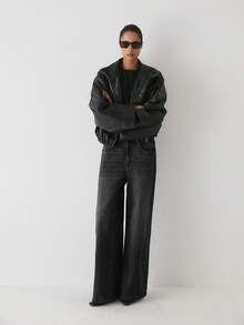 YARNWELL Women's Straight Leg Loose Casual Versatile Denim Jeans With Pockets - Black - View 4