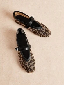 Rosivie Women's Casual Leopard Print Buckle Design Flat Loafers, Versatile For Daily Wear - Brown - View 1