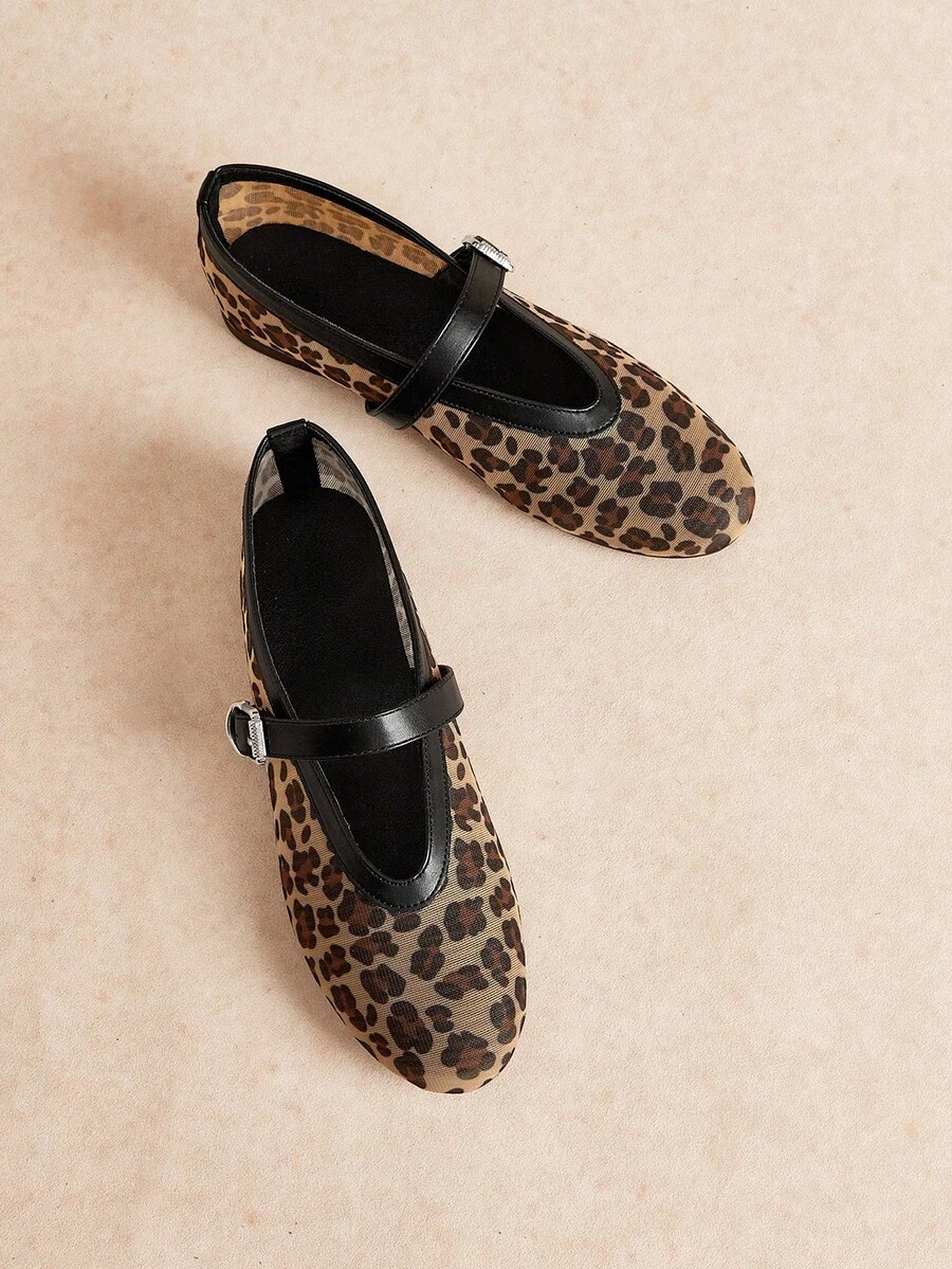 Rosivie Women's Casual Leopard Print Buckle Design Flat Loafers, Versatile For Daily Wear - Brown - View 1