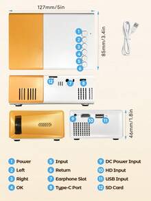 Teckwe Mini Portable 1080P LED Projector For Home Party Meeting Theater, Projector Home Cinema Review - Orange - View 7