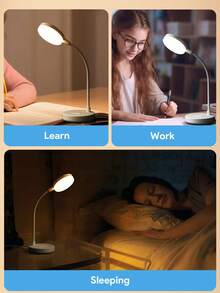 Teckwe 圓形 LED 桌燈，可調光辦公燈，3 色可調，適用於臥室、辦公室、大學宿舍，USB 供電桌燈（不可充電） - 白色 - 查看 6