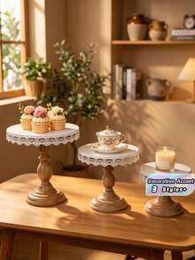 1 Buah Stand Kue Putih Elegan Berhiaskan Renda, Set Pajangan Kue Logam untuk Piring Dessert dan Cupcake, Cocok untuk Natal, Ulang Tahun, Pesta, Pernikahan, Perayaan - MultiWarna - View 3