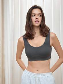 Bralution Grey Knit Ribbed Removable Padding Casual Yoga Sports Daily Comfortable Women's Sports Bra - Grey - View 6