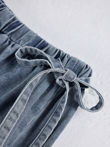 SHEIN Essnce Women's Elastic Waist Side Knot Casual Denim Skirt - Blue - View 5