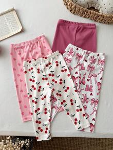 SHEIN 女嬰彈性腰休閒日常外出長褲 4件/套 - 彩色 - 查看 2