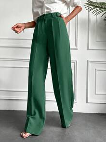 EURMUSE Ladies Solid Color Simple Daily Suit Pants - Green - View 3