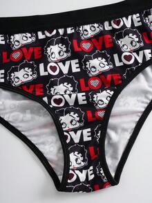 Betty Boop x SHEIN Plus Size Letter & Cartoon Character Print Camisole And Panty Lingerie Set - Black and White - View 6
