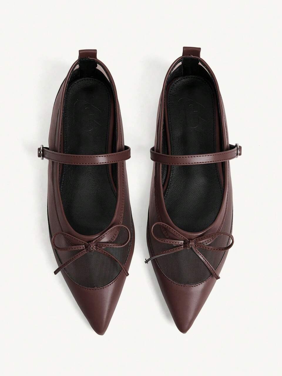 CUCCOO CHICEST Women's Shoes Breathable Mesh Bow One-Buckle Pointed Heel Simple Mesh Splicing Brown Mary Jane Flats Commuter Dating Party