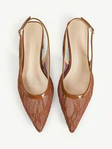 CUCCOO CHICEST 女款春夏黑色尖頭向日葵新款優雅網布後綁帶平底鞋 - 棕色 - 查看 2