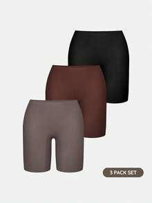 SHEIN 3pcs High Waist Solid Color Shorts For Women - Multicolor - View 1