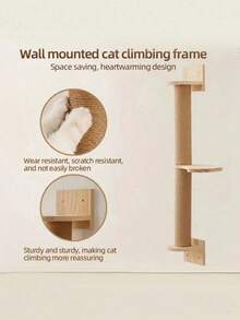 1/3PCS WallMounted CompactSize NaturalWood Durable Sturdy ScratchResistant EasyDIY HempRope Wrapped YellowRope NaturalColor CatScratchingPost WallStand For LivingRoom Bedroom Office CatLover PetOwner HomeDecor Housewarming - Apricot - View 5
