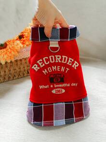 PETSIN 1 Piece Retro Plaid Lapel Patchwork Red Pet Hoodie, Embroidered Camera Small Cat And Dog Retro Style Clothes - Red - View 4