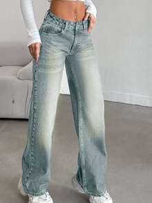 SHEIN Tall LOW RISE STRAIGHT CYT WOMEN BLUE JEANS, Tall Women - Light Wash - View 4