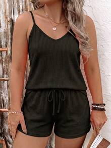 Selamara Women's Spring/Summer New Hot-Selling Small Plaid Textured Knit Fabric Casual Versatile Plus Size 2 Pieces Set - Black - View 3