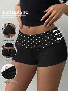 SHEIN BASICS 休閒簡約優雅通勤百搭保暖黑白圓點拼接運動長褲 - 彩色 - 查看 9