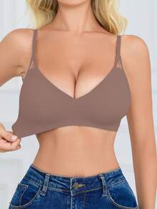 SHEIN Women's Seamless Bra, 1pc - Mocha Brown - View 8