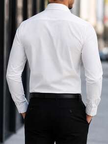 Manfinity Mode Kemeja Pria Lengan Panjang Putih Polos, Kemeja Kasual Musim Panas untuk Bisnis, Pertunangan, dan Acara Formal dengan Kancing Depan, Gaya Klasik untuk Pernikahan dan Upacara. - Putih - View 2
