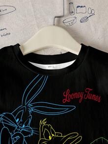 LOONEY TUNES X SHEIN 青少年男孩字母卡通印花短袖休閒T恤 - 白色 - 查看 3