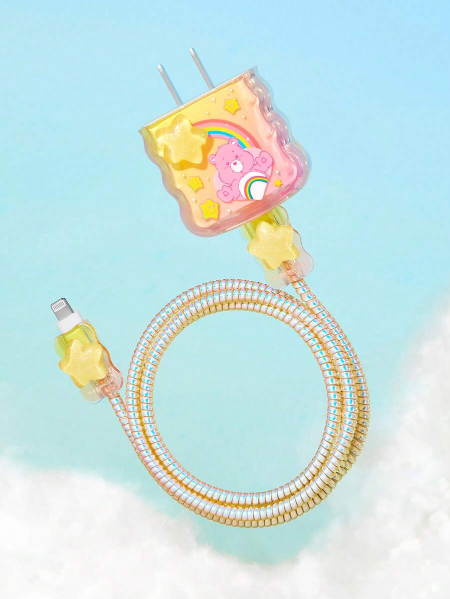 SHEIN X Care Bears Data Cable Protector, Suitable For IPhone Charger, 4-Piece Set Of Mobile Phone Cable Protectors, Charger Protector (Excluding Data Cable) - Blue - View 1