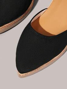 Styleloop Sandalias de mujer estilo bohemio con cuña de paja y cuerda de cáñamo, punta fina, plataforma retro, botón y tacón alto tipo romano - Negro oscuro - Ver 5