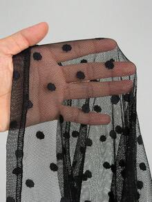 Sunspun Plus Size Spring/Summer Lace Polka Dot Hollow Out Sheer Blouse - Black - View 7