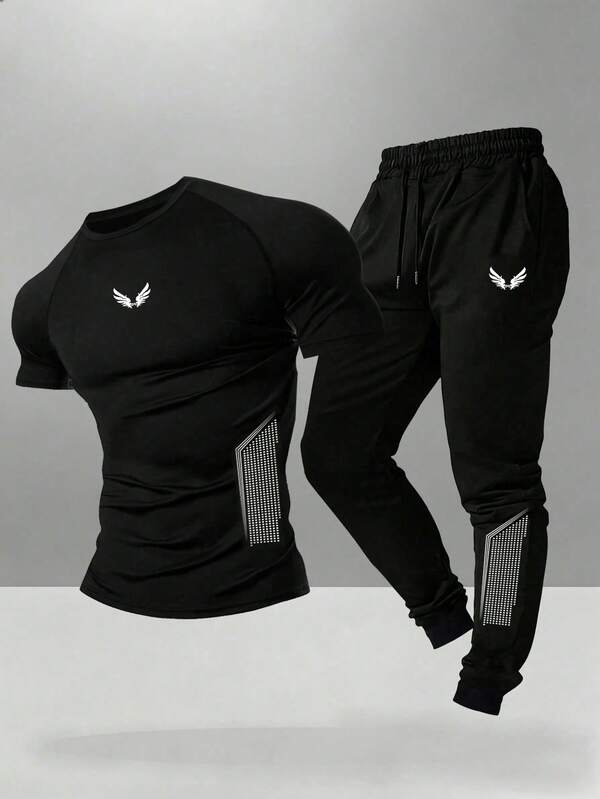 Gym Rark Men's Wing Print T-Shirt And Long Pants Sports Set
