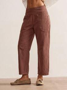 EMERY ROSE EMERY ROSE Jeans casuales holgados y acampanados para mujer con diseño de cremallera en la cintura trasera - Marrón - Ver 8