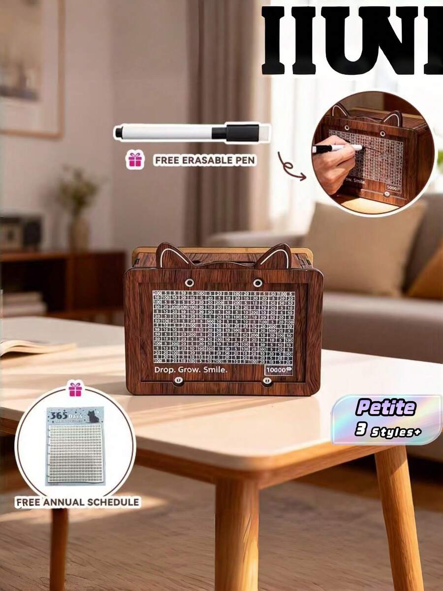 1pc Decoration Sign Piggy Bank DIY Wooden Money Box, Reusable & Writable. Suitable For Coins And Bills Best - brown - View 1