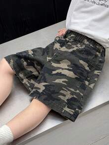 DAZY 男童水洗迷彩印花牛仔短裤 夏季 - 軍綠色 - 查看 5