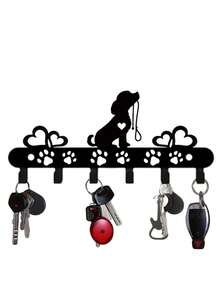 1pc Sturdy Iron Dog Shaped Wall Mounted Key Holder Multi Hook Rack Rustproof Black Cute Pet Pattern Organizer For Keys Coats Hats Towels Entryway Hallway Home Decor Gift Housewarming - Black - View 3