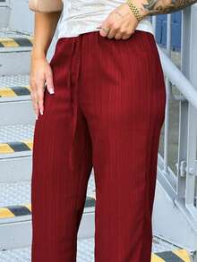 SAYEHFBABY Women's Summer Textured Straight Leg Pants - Red - View 5