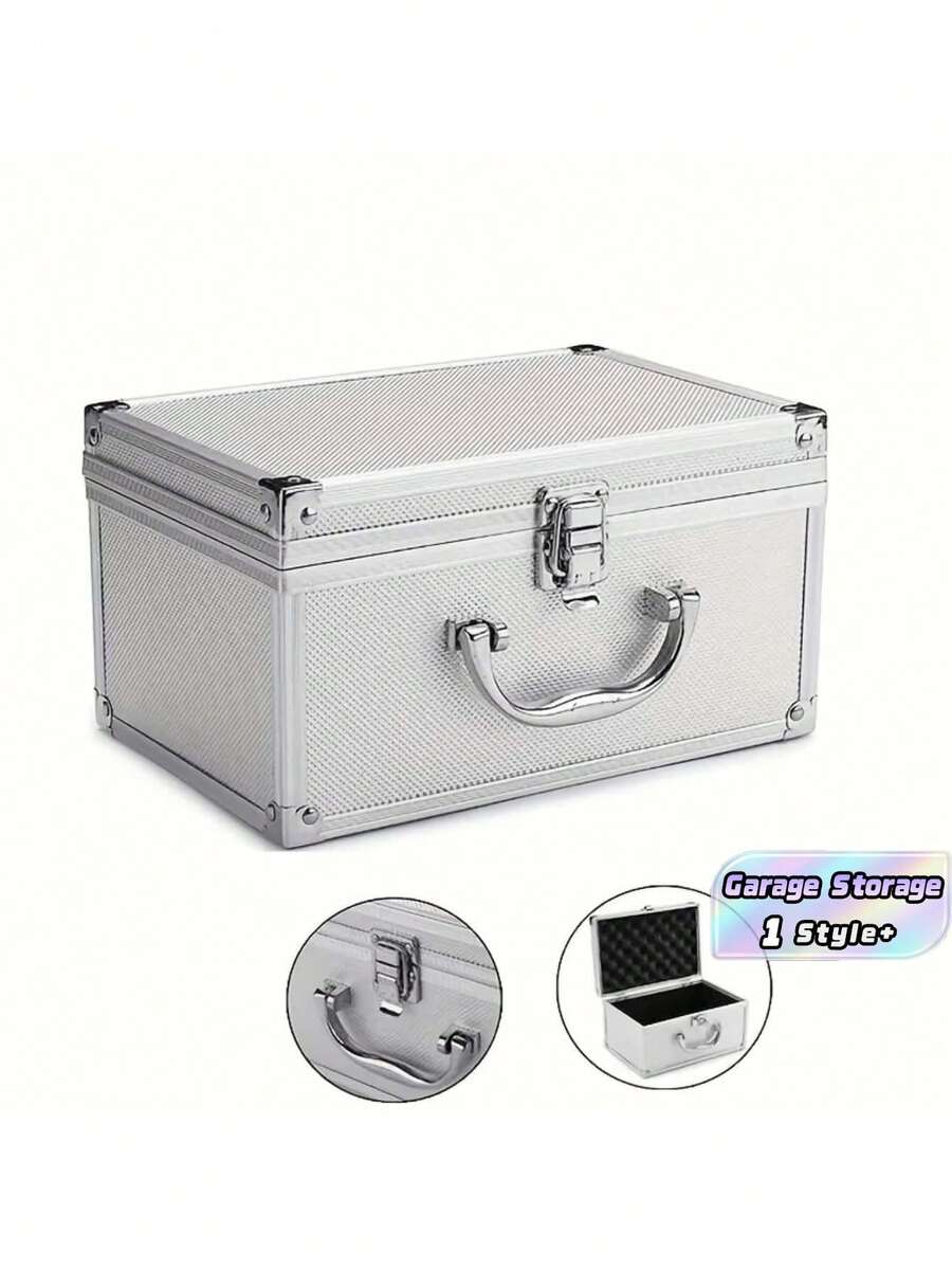 1PC Aluminum Alloy Portable Toolbox Storage Case Sturdy Lock Reinforced Thickened Shockproof Foam Protective Interior Organizer For Workshop Garage Outdoor Equipment Tools Travel Car Trunk Storage Gift - A - View 1
