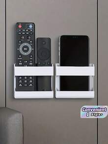 1PC Durable Adhesive Wall Mounted No Drill Phone Charging Stand Remote Control Organizer Box With Horizontal Viewing Slot Multifunctional Storage Rack For Bedroom Living Room Office Home Space Saving Easy Install Sturdy Must Have - multicolor - View 1