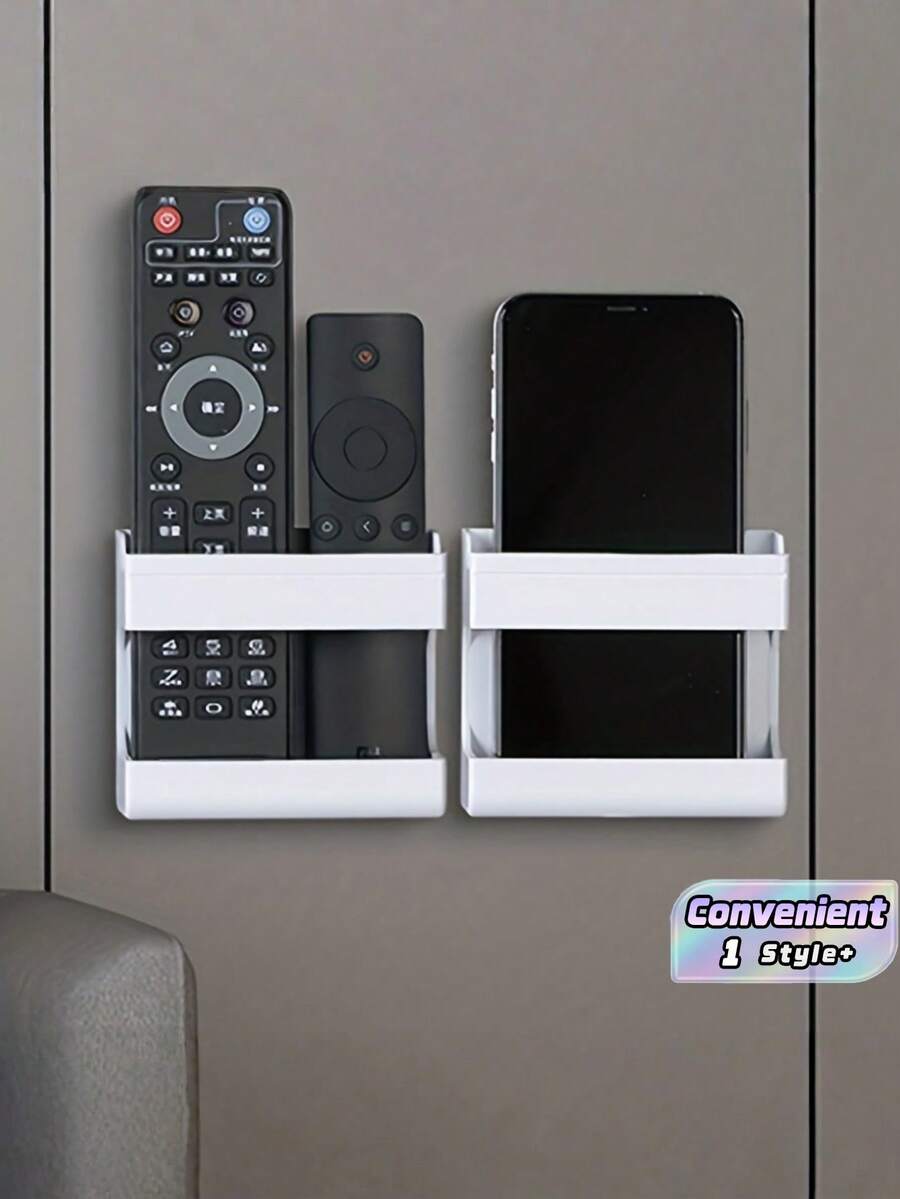 1PC Durable Adhesive Wall Mounted No Drill Phone Charging Stand Remote Control Organizer Box With Horizontal Viewing Slot Multifunctional Storage Rack For Bedroom Living Room Office Home Space Saving Easy Install Sturdy Must Have - multicolor - View 1