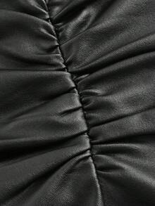 SHEIN ICON Button Front Backless PU Leather Halter Black Corset Top - Black - View 6