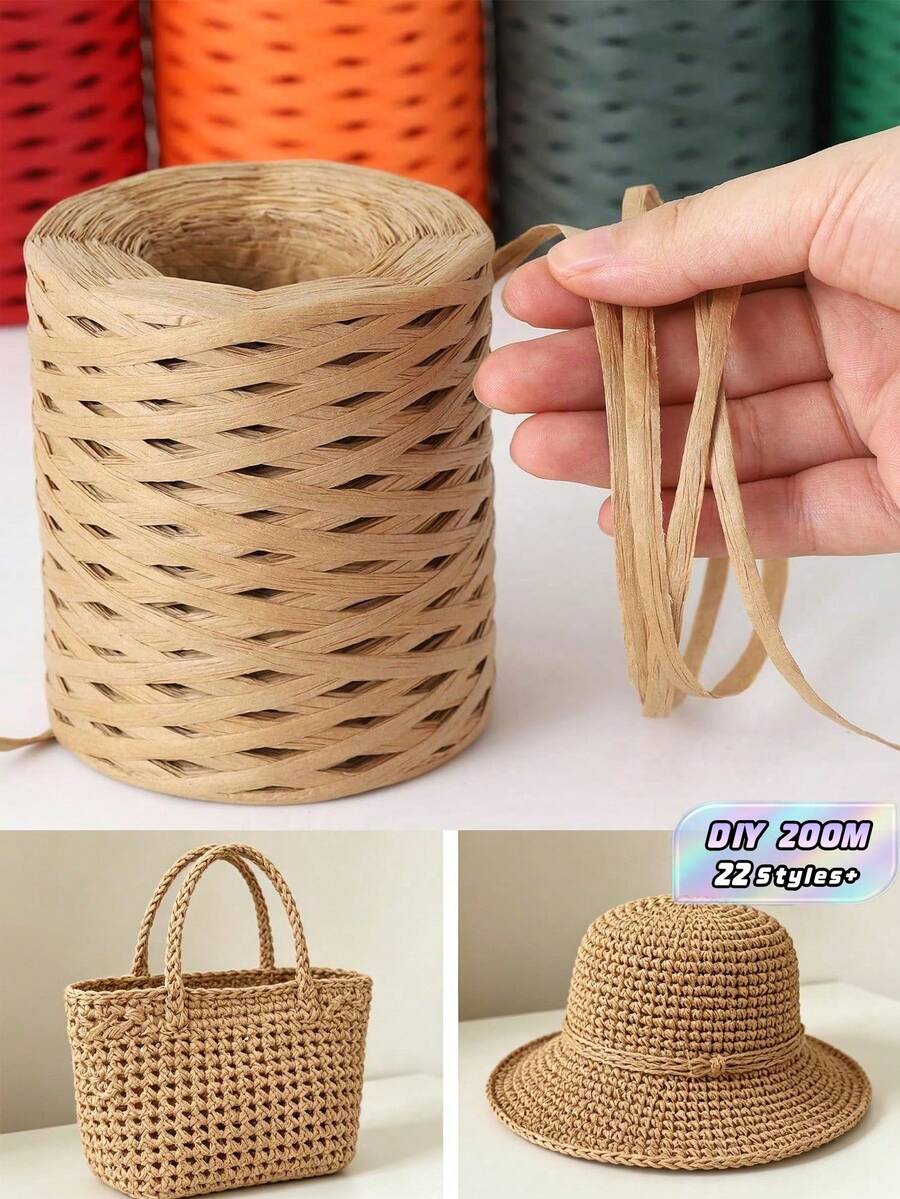 1Roll 120g /200m Natural Raffia Straw Yarn Raffia Paper Knitting Material Cushion Baskets Hat HandBag Colrful DIY Crochet Supplies - multicolor - View 1